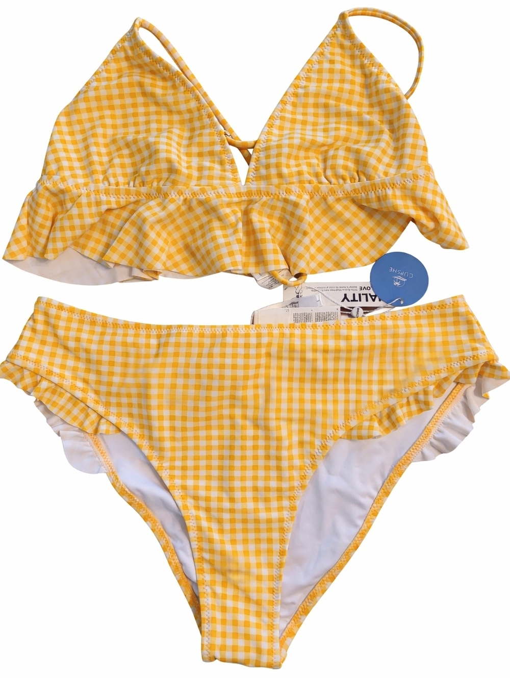 CUPSHE Yellow Gingham Ruffle Bikini Set L - Picture 5 of 11
